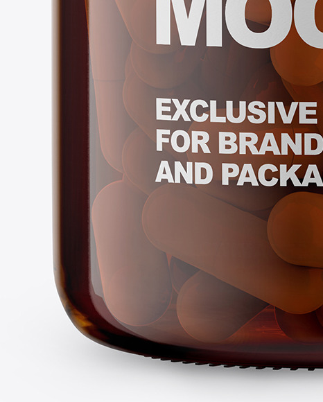 Amber Glass Bottle With Pills  Mockup PSD #1