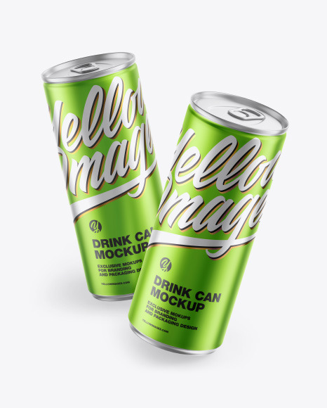 Two Matte Metallic Drink Cans Mockup PSD #2