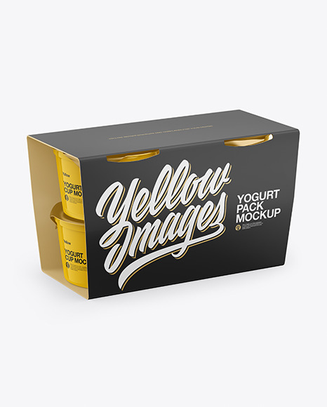 Download Yogurt 4 Pack Mockup In Box Mockups On Yellow Images Object Mockups