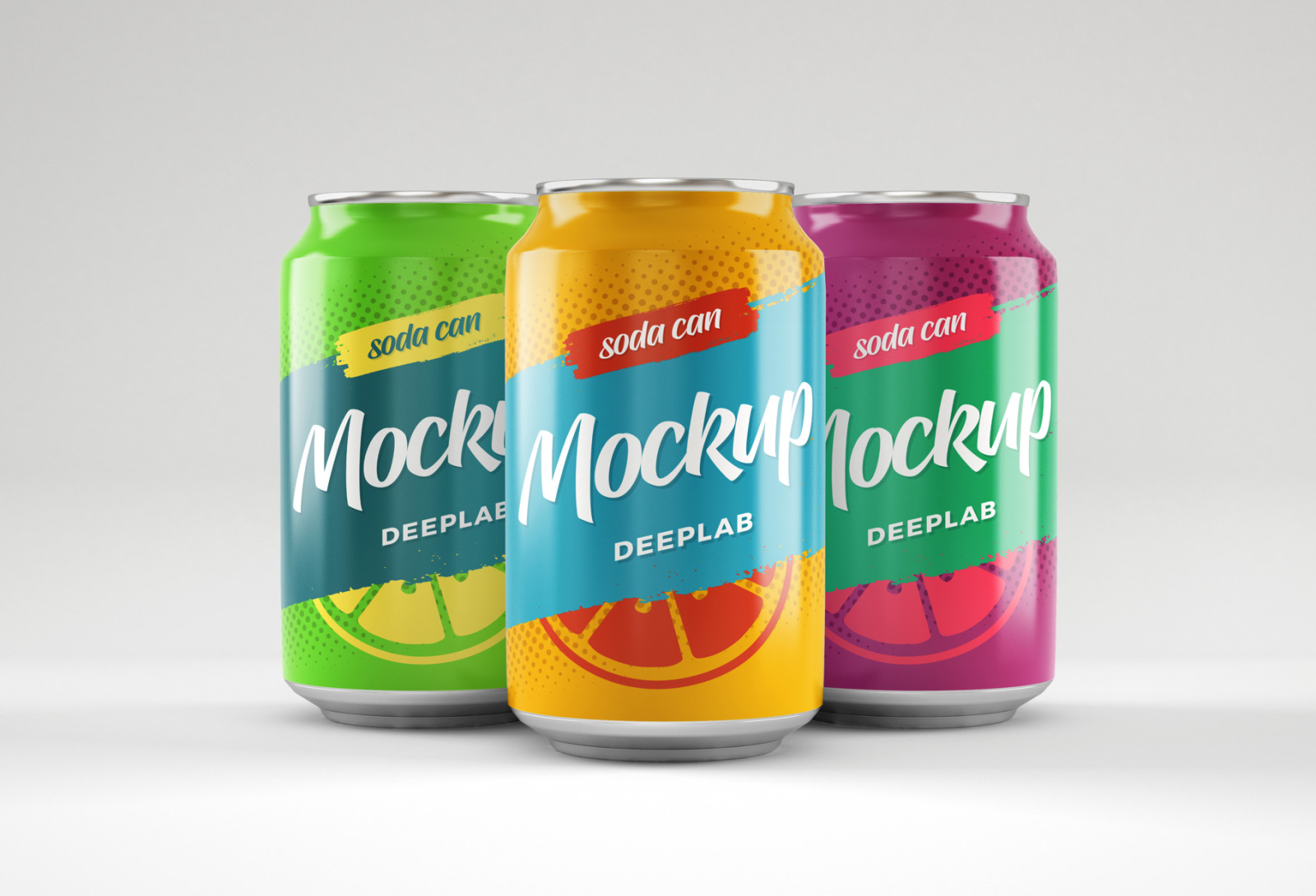 Soda Can Mockup Set in Packaging Mockups on Yellow Images