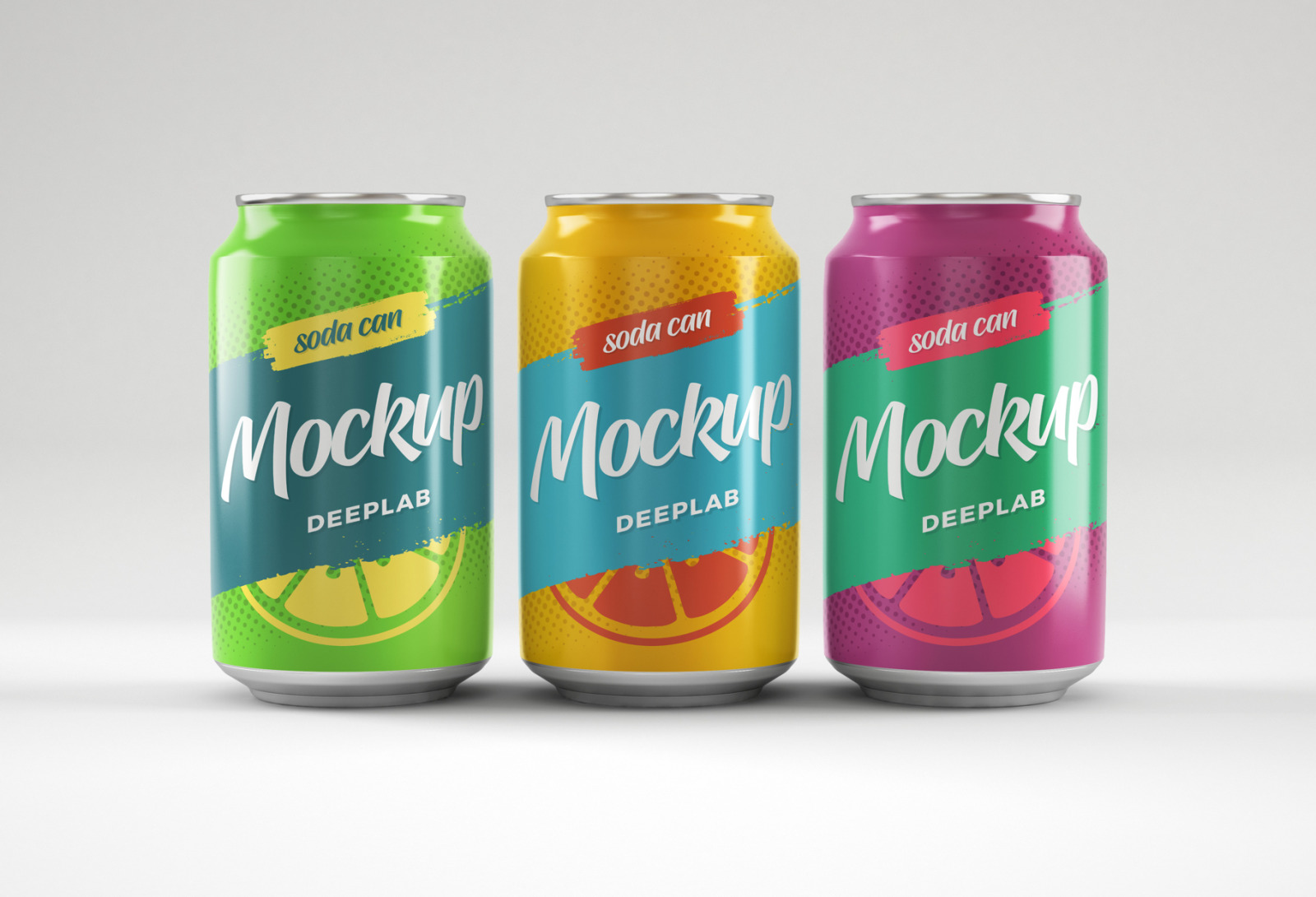 Soda Can Mockup Set in Packaging Mockups on Yellow Images