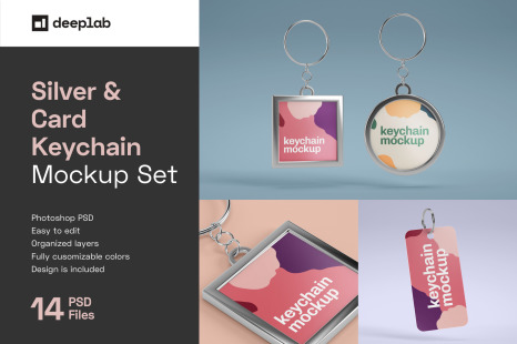 Download Silver Card Keychain Mockup Set In Product Mockups On Yellow Images Creative Store