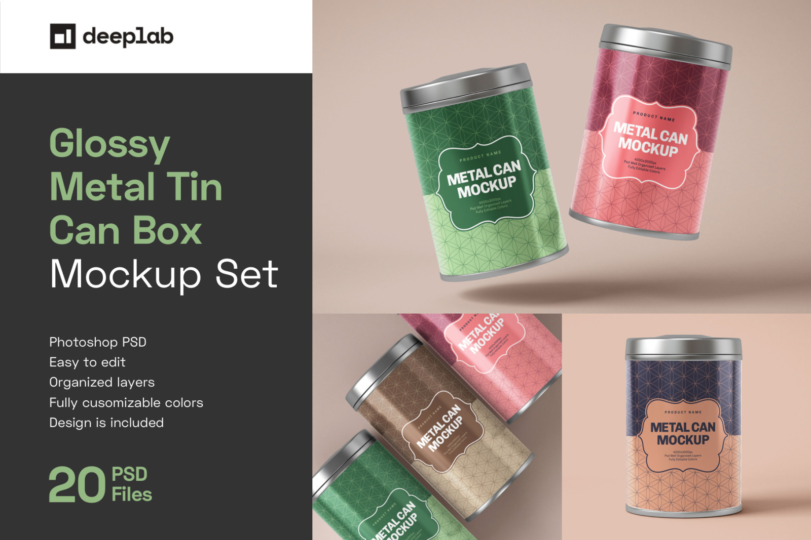 Download Glossy Round Tin Can Box Mockup Set in Packaging Mockups ...