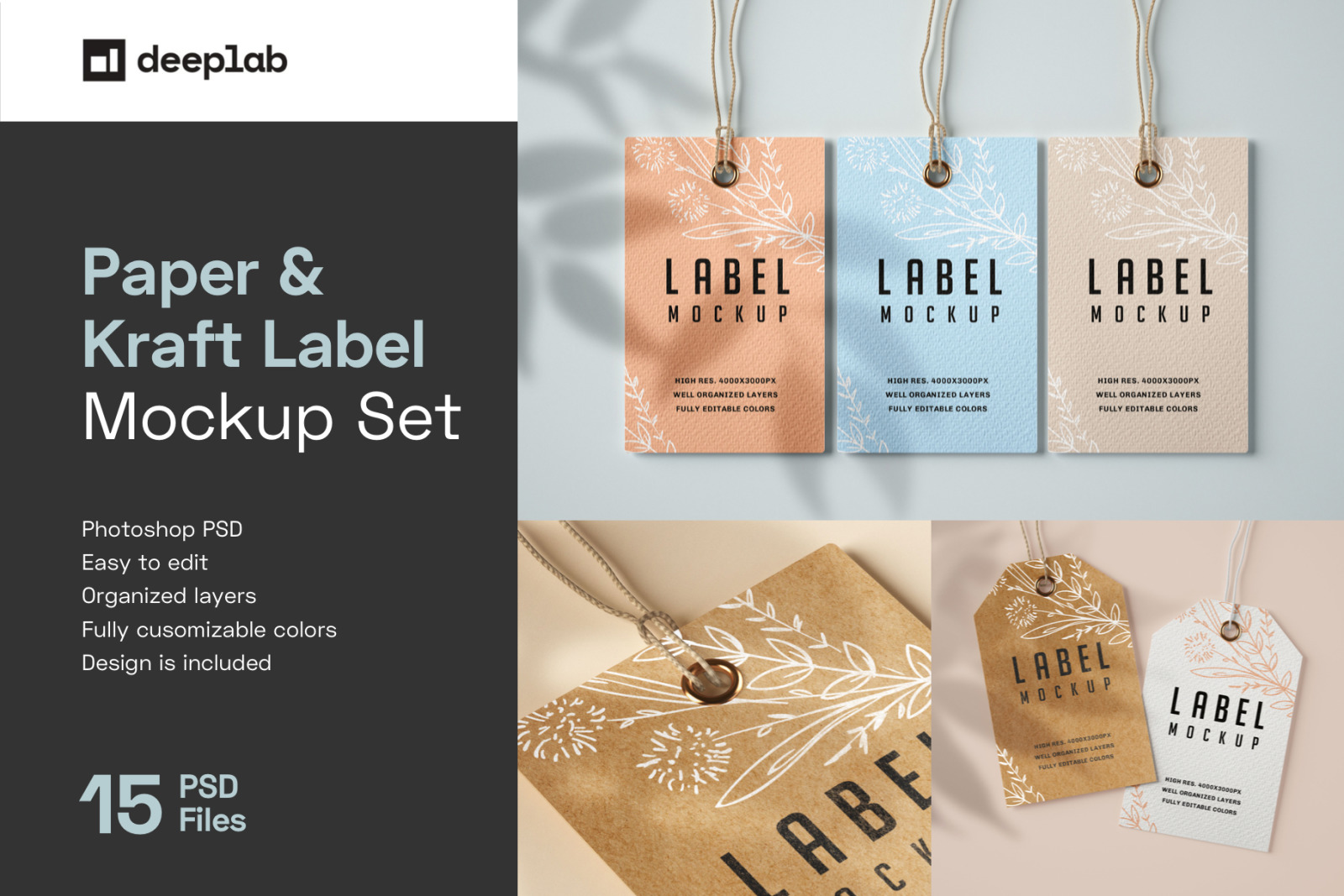 Download Paper & Kraft Label Mockup Set in Product Mockups on Yellow Images Creative Store