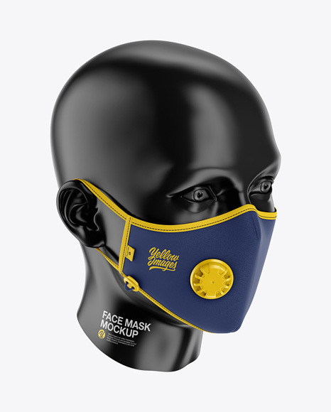 Anti Pollution Face Mask With Exhalation Valve Front Half Side View High Angle In Apparel Mockups On Yellow Images Object Mockups