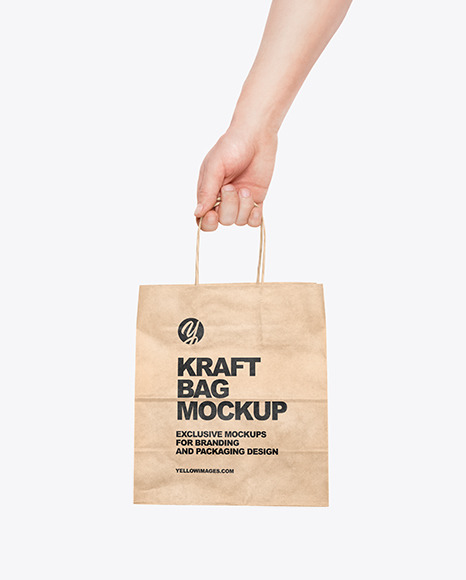 Hand W Paper Bag Mockup In Bag Sack Mockups On Yellow Images Object Mockups