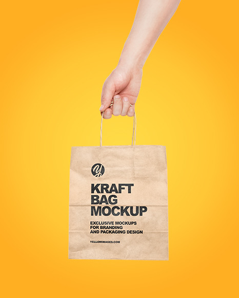 Hand W Paper Bag Mockup In Bag Sack Mockups On Yellow Images Object Mockups