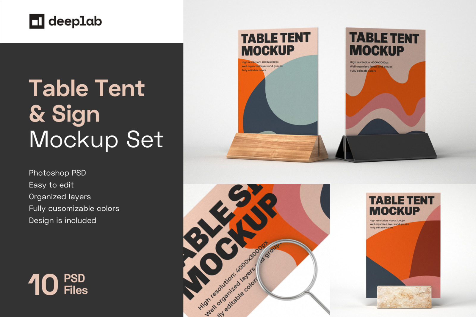 Table Tent and Sign Mockup Set in Indoor Advertising Mockups on Yellow Images Creative Store