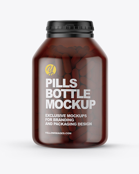 Amber Pills Bottle Mockup In Bottle Mockups On Yellow Images Object Mockups