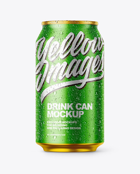 Metallic Aluminium Can with Drops Mockup   Front View PSD #1