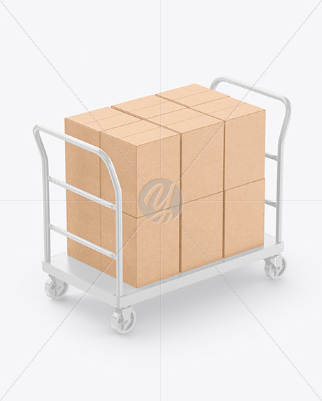 Download Warehouse Trolley With Kraft Boxes Mockup In Box Mockups On Yellow Images Object Mockups