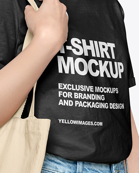 Girl W Cotton Bag Mockup In Object Mockups On Yellow Images Object Mockups