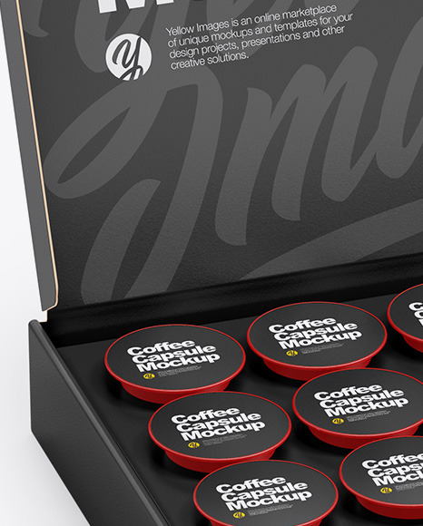 Download Paper Box W Coffee Capsules Mockup In Packaging Mockups On Yellow Images Object Mockups PSD Mockup Templates