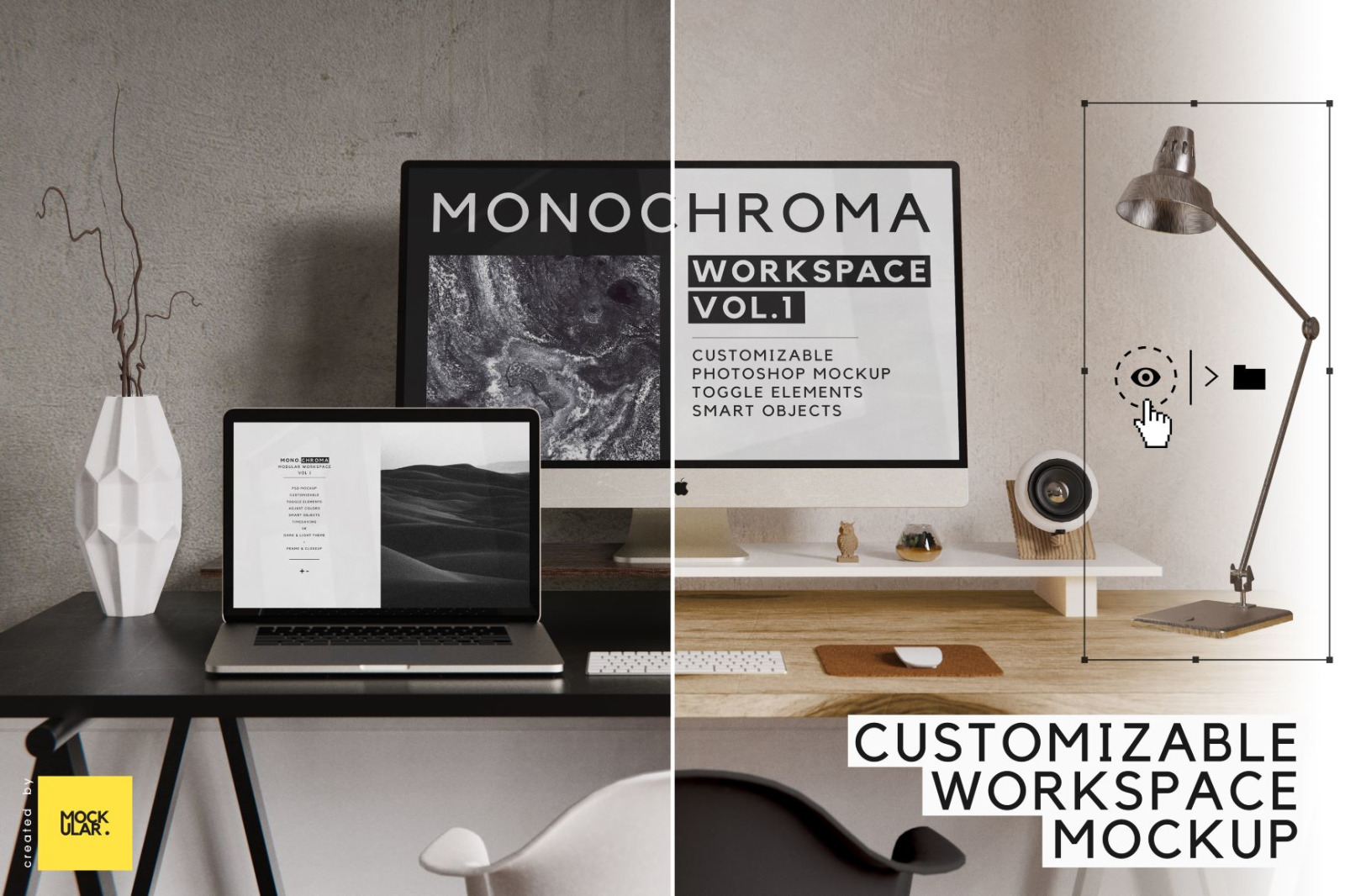 Customizable Workspace Mockup Imac Macbook Pro In Device Mockups On Yellow Images Creative Store