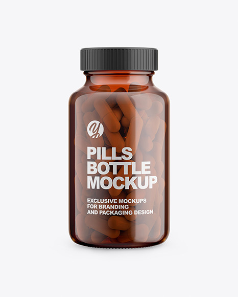 Download Amber Glass Bottle With Pills Mockup in Bottle Mockups on ...