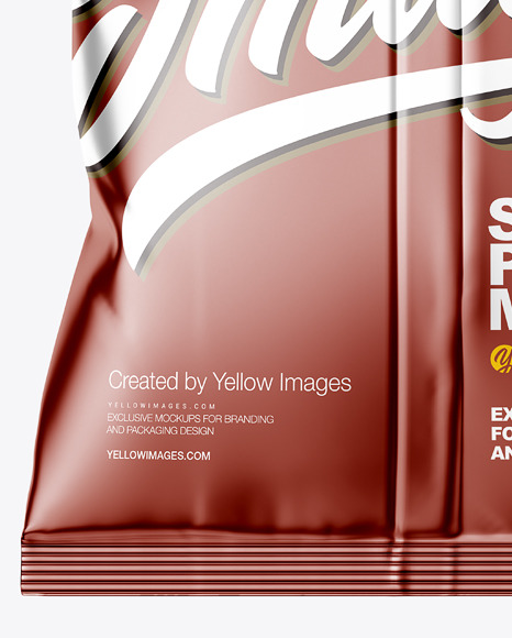 Metallic Snack Package Mockup Back View In Flow Pack Mockups On Yellow Images Object Mockups