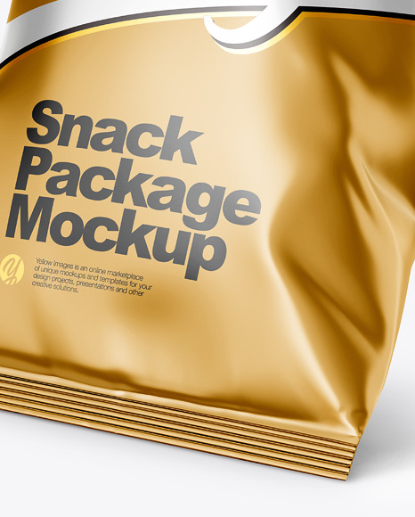 Download Metallic Snack Package Mockup Half Side View In Flow Pack Mockups On Yellow Images Object Mockups PSD Mockup Templates