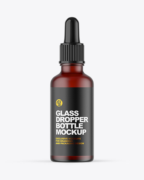Frosted Dark Amber Glass Dropper Bottle Mockup PSD #2