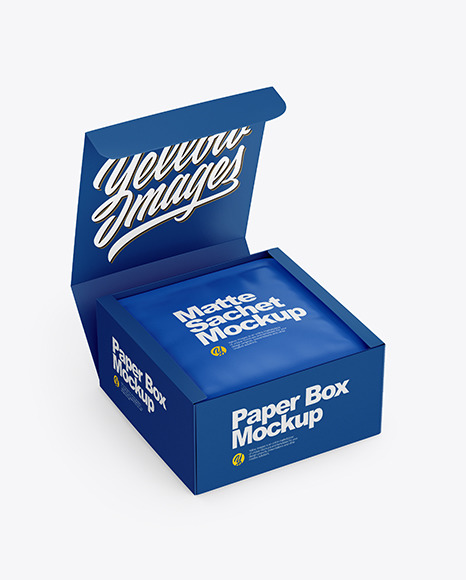 Paper Box with Matte Sachet Mockup PSD #2