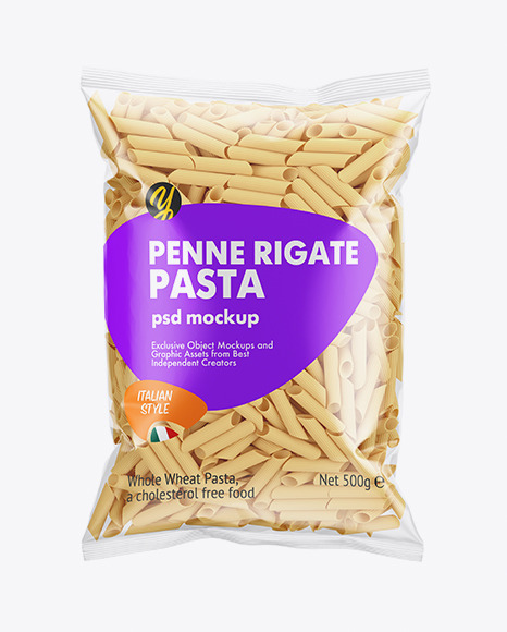 Download Plastic Bag With Penne Rigate Pasta In Bag Sack Mockups On Yellow Images Object Mockups Yellowimages Mockups