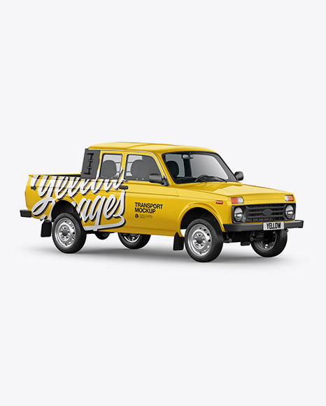 Download Pickup Truck Mockup Halfside View In Vehicle Mockups On Yellow Images Object Mockups PSD Mockup Templates