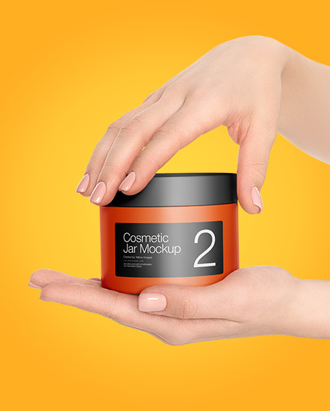 Cosmetic Jar in Hands Mockup PSD #3