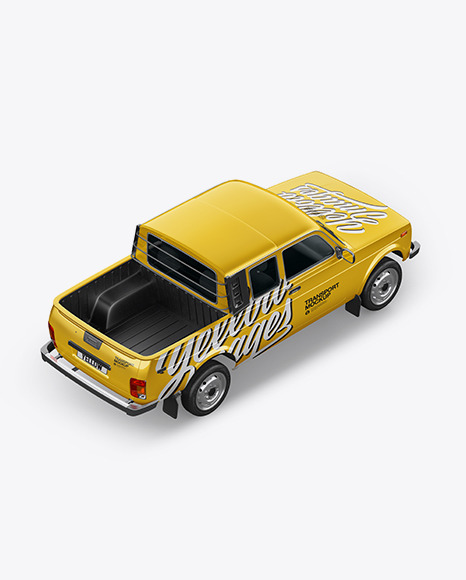 Download Pickup Truck Mockup Top Back Halfside View In Vehicle Mockups On Yellow Images Object Mockups PSD Mockup Templates