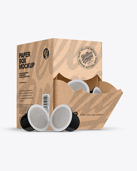 Download Kraft Box With Coffee Capsules Mockup In Packaging Mockups On Yellow Images Object Mockups