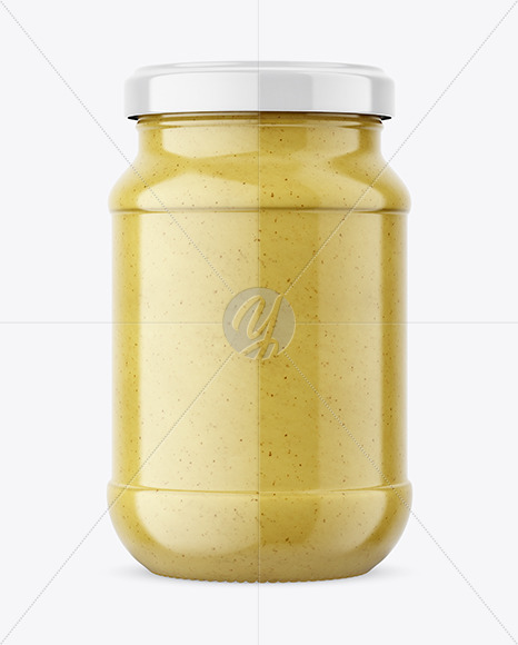 Clear Glass Jar with Mustard Sauce Mockup PSD #1