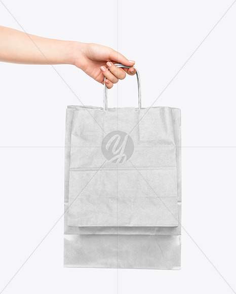 Download Hand W Two Paper Bags Mockup In Bag Sack Mockups On Yellow Images Object Mockups