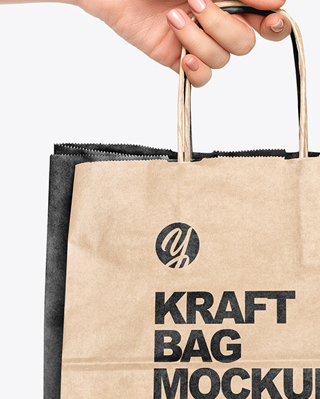 Download Hand W Two Paper Bags Mockup In Bag Sack Mockups On Yellow Images Object Mockups