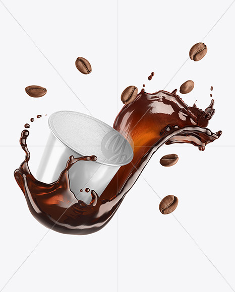 Coffee Capsule With Coffee Splash And Beans Mockup PSD #1