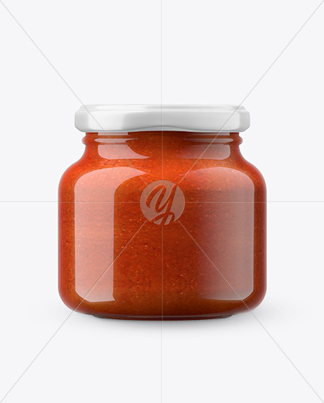 Download Glass Red Hot Sauce Jar in Shrink Sleeve Mockup in Jar Mockups on Yellow Images Object Mockups