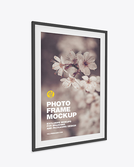 Download Photo Frame Mockup Left Side View In Indoor Advertising Mockups On Yellow Images Object Mockups PSD Mockup Templates