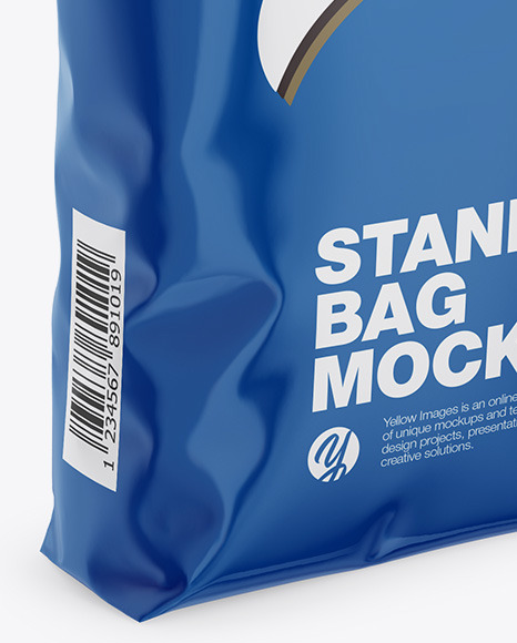 Download Glossy Stand Up Bag Mockup Half Side View In Bag Sack Mockups On Yellow Images Object Mockups PSD Mockup Templates