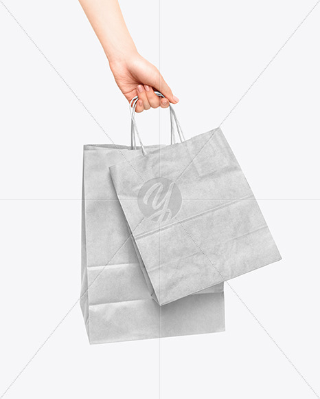 Download Two Paper Bags In Bag Sack Mockups On Yellow Images Object Mockups