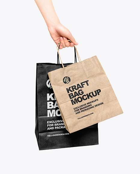 Download Hand W Two Paper Bags Mockup In Bag Sack Mockups On Yellow Images Object Mockups PSD Mockup Templates