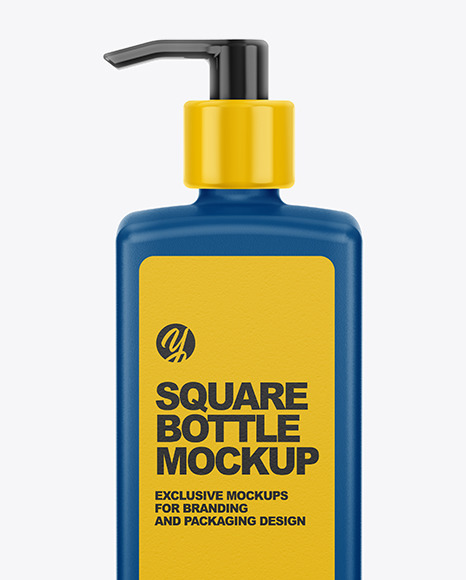 Download Matte Square Bottle With Pump In Bottle Mockups On Yellow Images Object Mockups