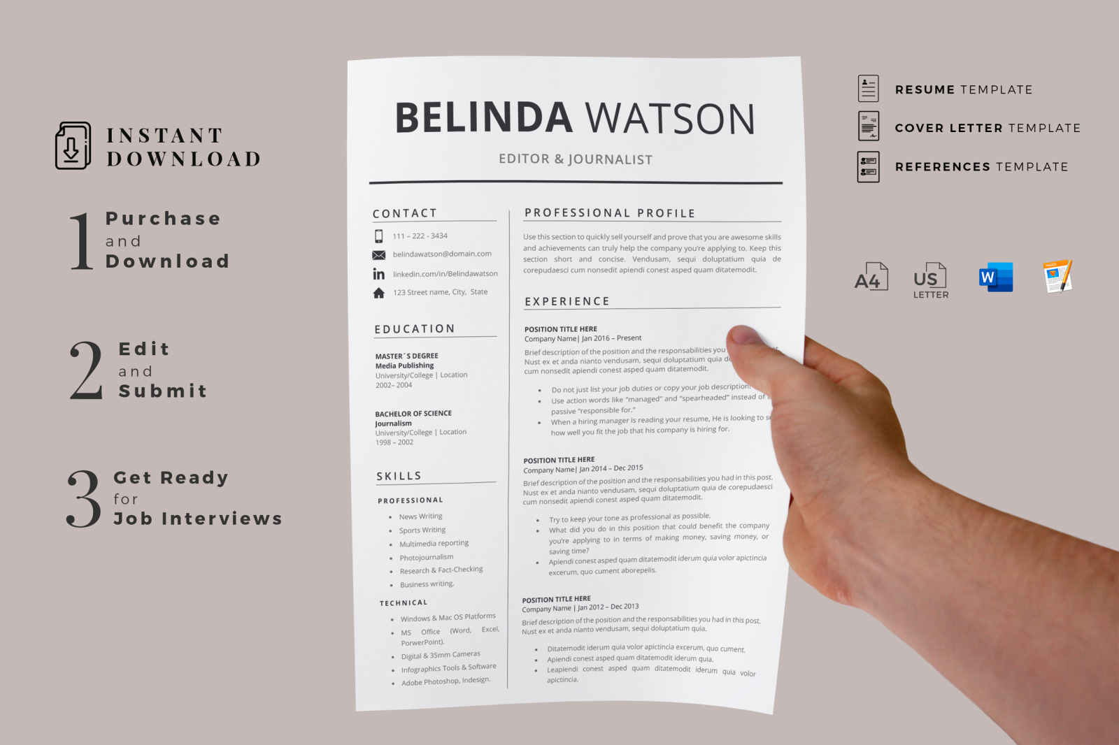 Professional And Modern Resume Template Instant Download Resume Design Cover Letter References In Resume Templates On Yellow Images Creative Store