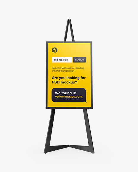 Easel With Frame Mockup Front View In Indoor Advertising Mockups On Yellow Images Object Mockups