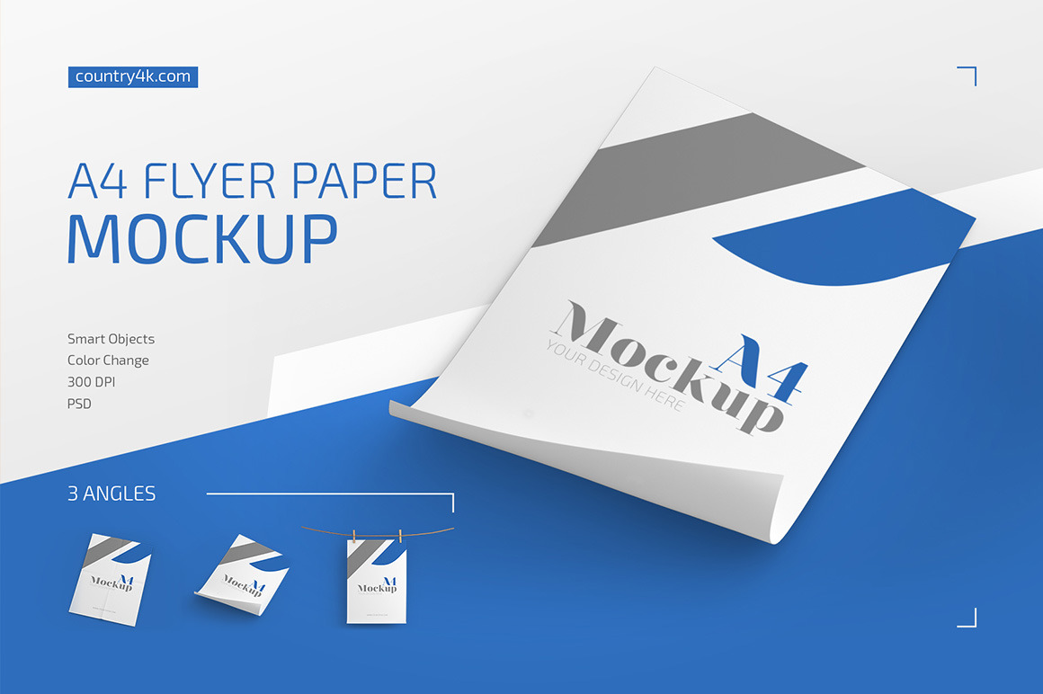 Download A4 Flyer Paper Mockup Set In Stationery Mockups On Yellow Images Creative Store PSD Mockup Templates