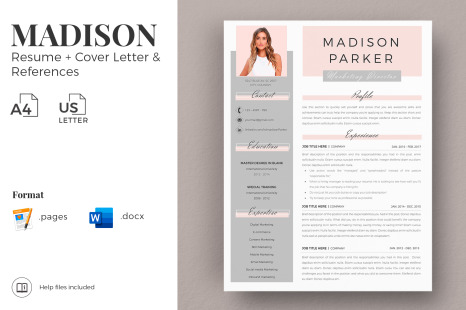Creative Resume, CV Template for Microsoft Word &amp; Pages. Resume Design + Cover Letter + References