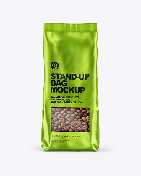 Download Metallic Stand Up Bag Mockup In Bag Sack Mockups On Yellow Images Object Mockups Yellowimages Mockups