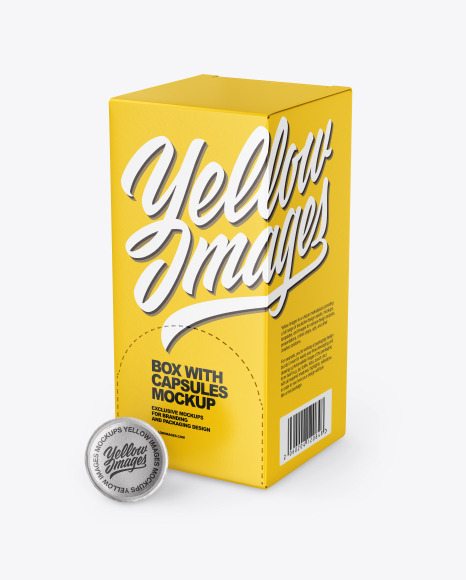 Download Box With Coffee Capsules Mockup In Box Mockups On Yellow Images Object Mockups PSD Mockup Templates