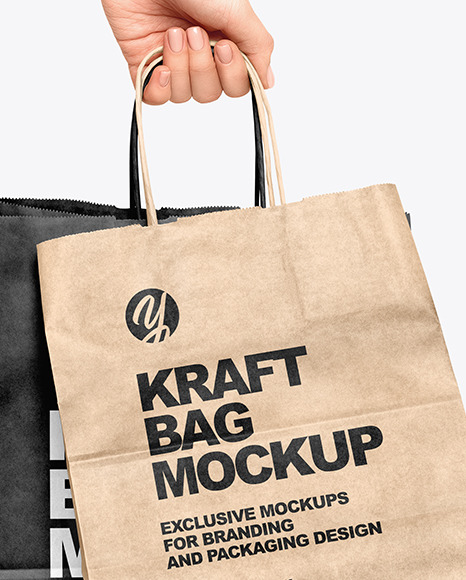 Download Hand W Two Paper Bags Mockup In Bag Sack Mockups On Yellow Images Object Mockups PSD Mockup Templates