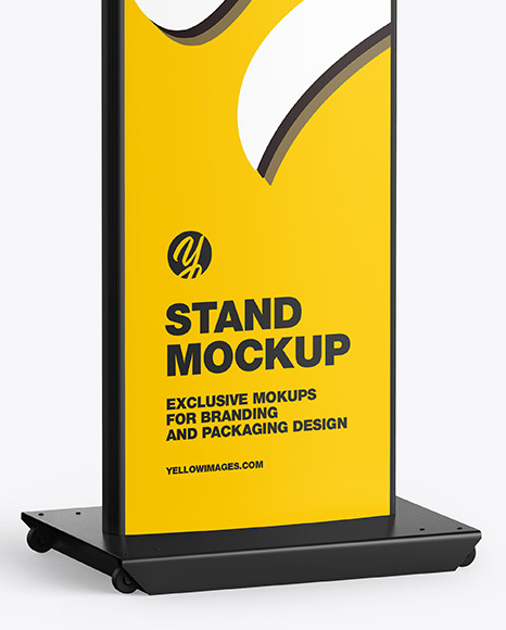 Download Plastic Stand Mockup In Indoor Advertising Mockups On Yellow Images Object Mockups PSD Mockup Templates