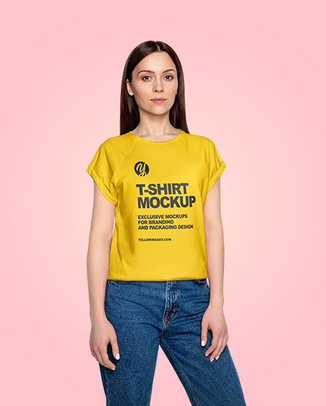 Woman In T Shirt Mockup In Apparel Mockups On Yellow Images Object Mockups