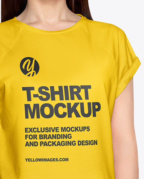 Download Woman In T Shirt Mockup In Apparel Mockups On Yellow Images Object Mockups PSD Mockup Templates