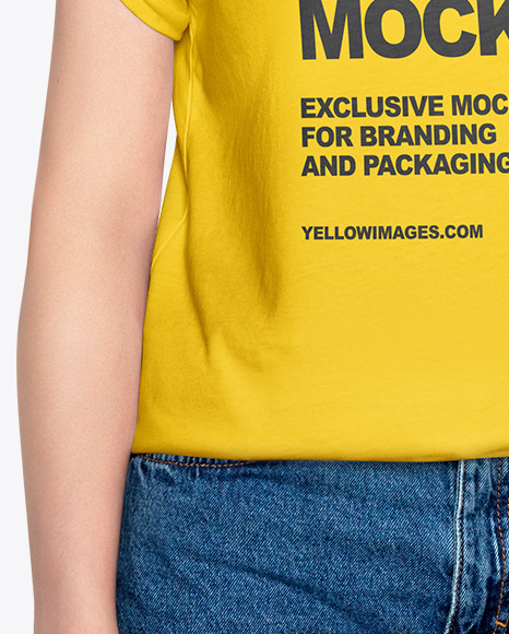 Download Woman In T Shirt Mockup In Apparel Mockups On Yellow Images Object Mockups PSD Mockup Templates