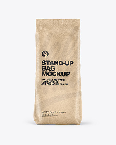 Download Kraft Stand Up Bag Mockup In Bag Sack Mockups On Yellow Images Object Mockups